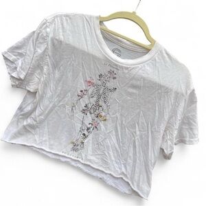 White Skeleton Floral Graphic Crop Top